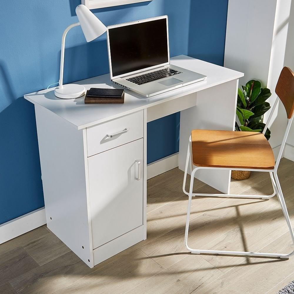 White Desk 1 Drawer 1 Door Compact Computer Workstation Home Office ...