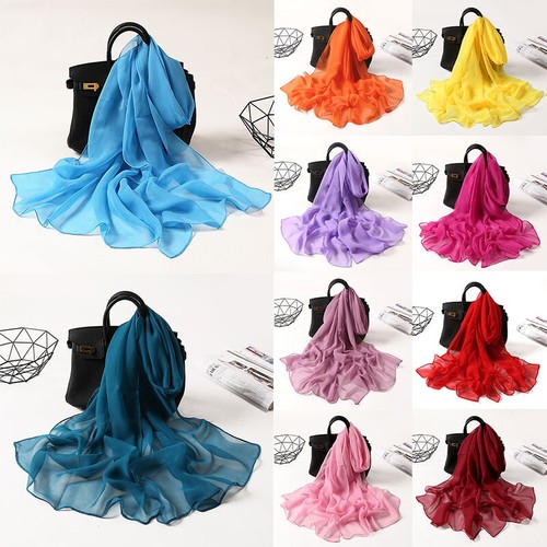 Long Soft Chiffon Scarf Plain Sheer Wrap Shawl Womens Large Stole Neck Scarves♧ - Picture 7 of 93