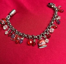  Red Hat Ladies Society Charm Bracelet 8.5 inches