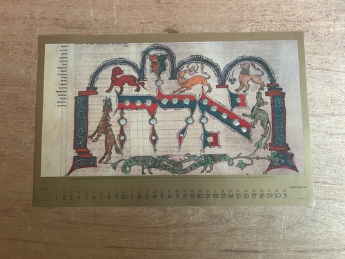 Dettaglio pagina apertura stampa deuteronomio opera d'arte senza cornice 1981 calendario vintage Israele - Foto 3 di 22