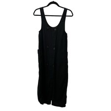 Urban Outfitters Black Button Sleeveless Linen Blend Midi Dress Jumper Lagenlook