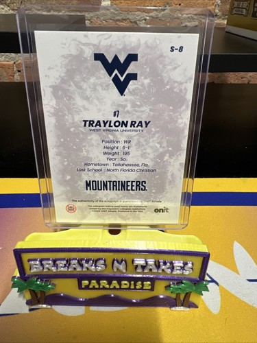 Traylon Ray Onit Auto On Card 20/110 Sp West Virginia University Elch - Picture 2 of 2