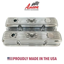 Ford FE 390 American Eagle Finned Short Valve Covers - Polished - Ansen USA