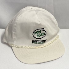 Vintage Intel Inside Pentium Braided Rope Hat Cap White Adjustable Gamer Rare!