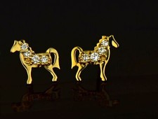 14k Yellow or White Gold Horse CZ Stud Earrings