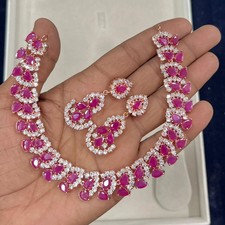 Emerald Cubic Zirconia Necklace Set Matching Earring Choker-Style Bridal Jewelry