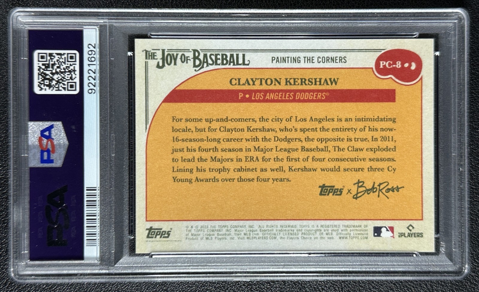CLAYTON KERSHAW PSA 8 2023 TOPPS BOB ROSS PAINTING CORNERS BRIGHT RED CANVAS 5/5 view 2