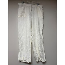 Chicos Linen Wide Leg Pants Cream Beige Cropped Casual Size 3