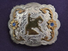 Vtg Western Sterling Silver Concho Pin / Brooch / Scarf Slide - Reining Horse Bl