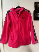 Reebok Women's Pink Full Zip Fleece Hoodie Jacket Athletic Logo Tape Size Large