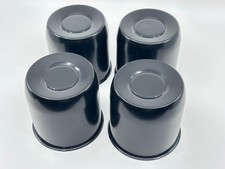 4x Trailer Push Thru Center Caps 4.25 Black Steel Closed End W Black Emblem