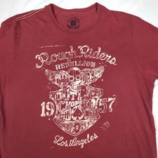 LUCKY BRAND Clay Red Rough Riders Motorcycle Graphic T-SHIRT Men's M L