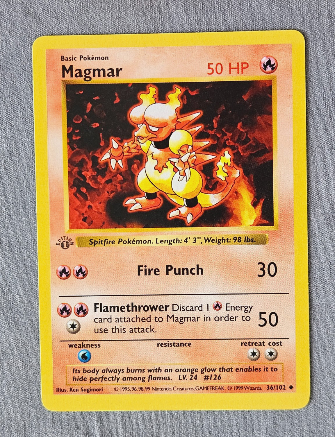 Magmar 35/102 GRAY GREY STAMP 1st Edition Pokemon Base Set
