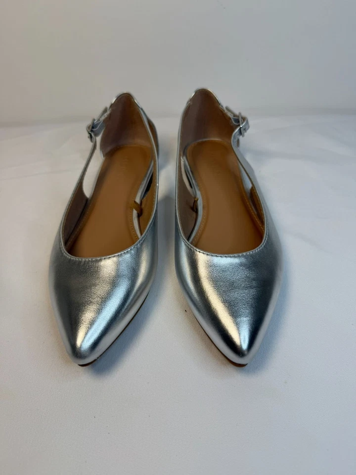 Old Navy Plateado Metálico Slingback Mujer Talla 6 Recortado Planos Preppy Carrera Foto 2 de 4