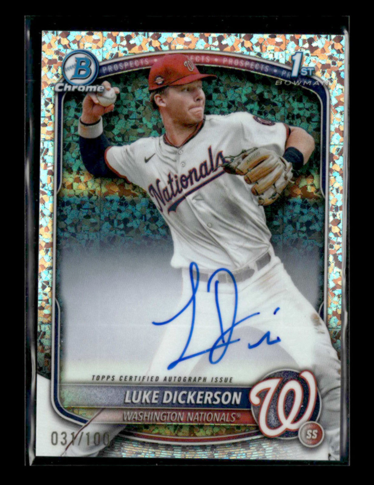 Luke Dickerson 2025 Bowman Chrome 1st Auto Mini-Diamond 031/100 Chrome Prospects