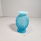 3.75" Fenton ? Glass Aqua Blue  Hobnail Round Edge Bud Vase EUC
