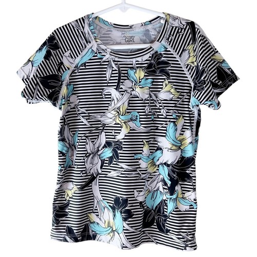 ATHLETA Girl Floral Stripe Rash guard Size 8-10