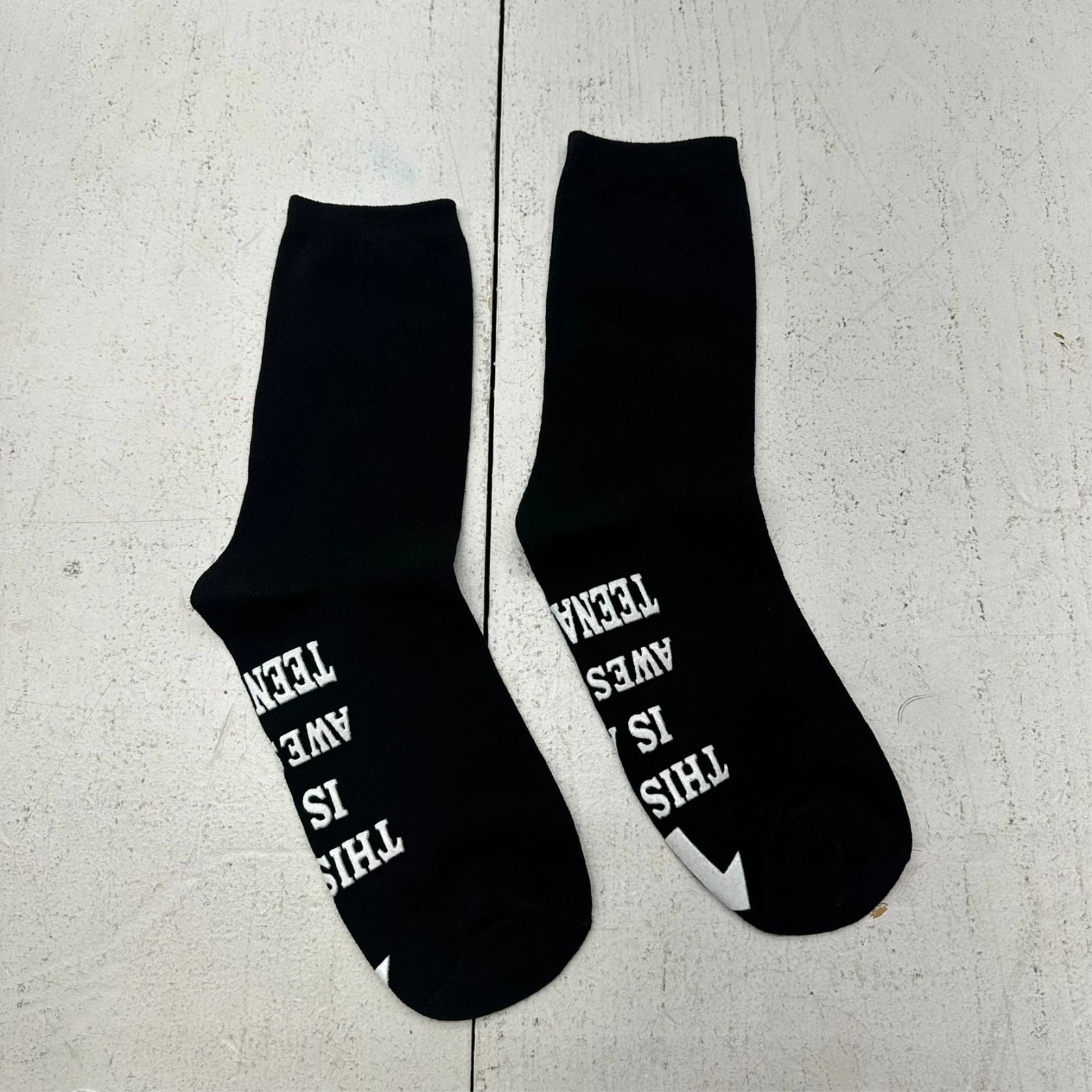 Black "Awesome Teenager" Graphic 1 Pair Mid Calf Crew Socks Boy's Size 7-13 NEW