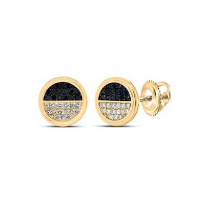 Schwarze runde Ohrstecker 0,25 ctw natürlicher Diamant 10 kt Gelbgold