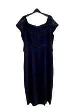 Midnight Blue formal long evening dress Size 16 with elegant lace/sequin bodice 