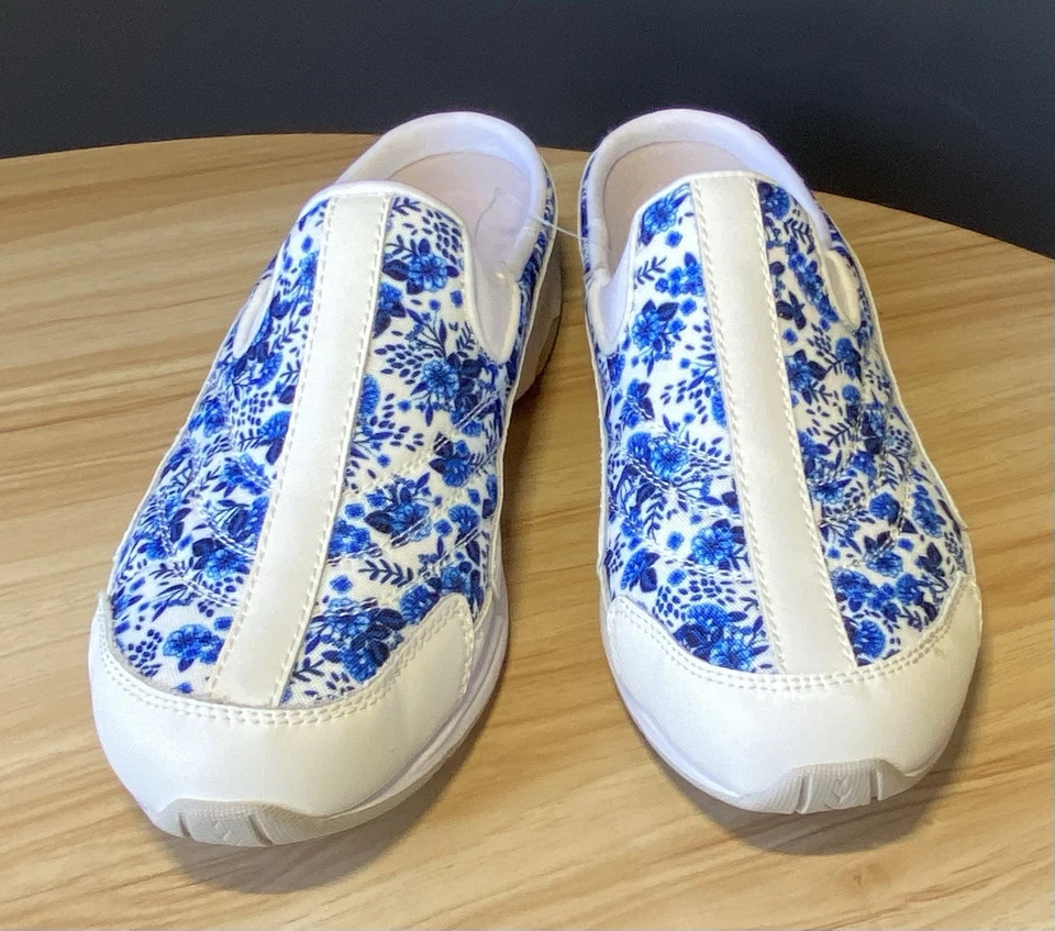 Nuevos Zapatos Easy Spirit TRAVELTIME 10M Azul Blanco Cuero Mula Slide para Mujer Foto 2 de 4