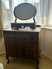 Dark Wood Dressing Table with Oval Swivel Mirror, 4 Drawers, Brown