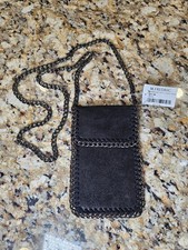 Black Sparkly Suede Crossbody Bag/Phone Pouch With Black Chain Trim