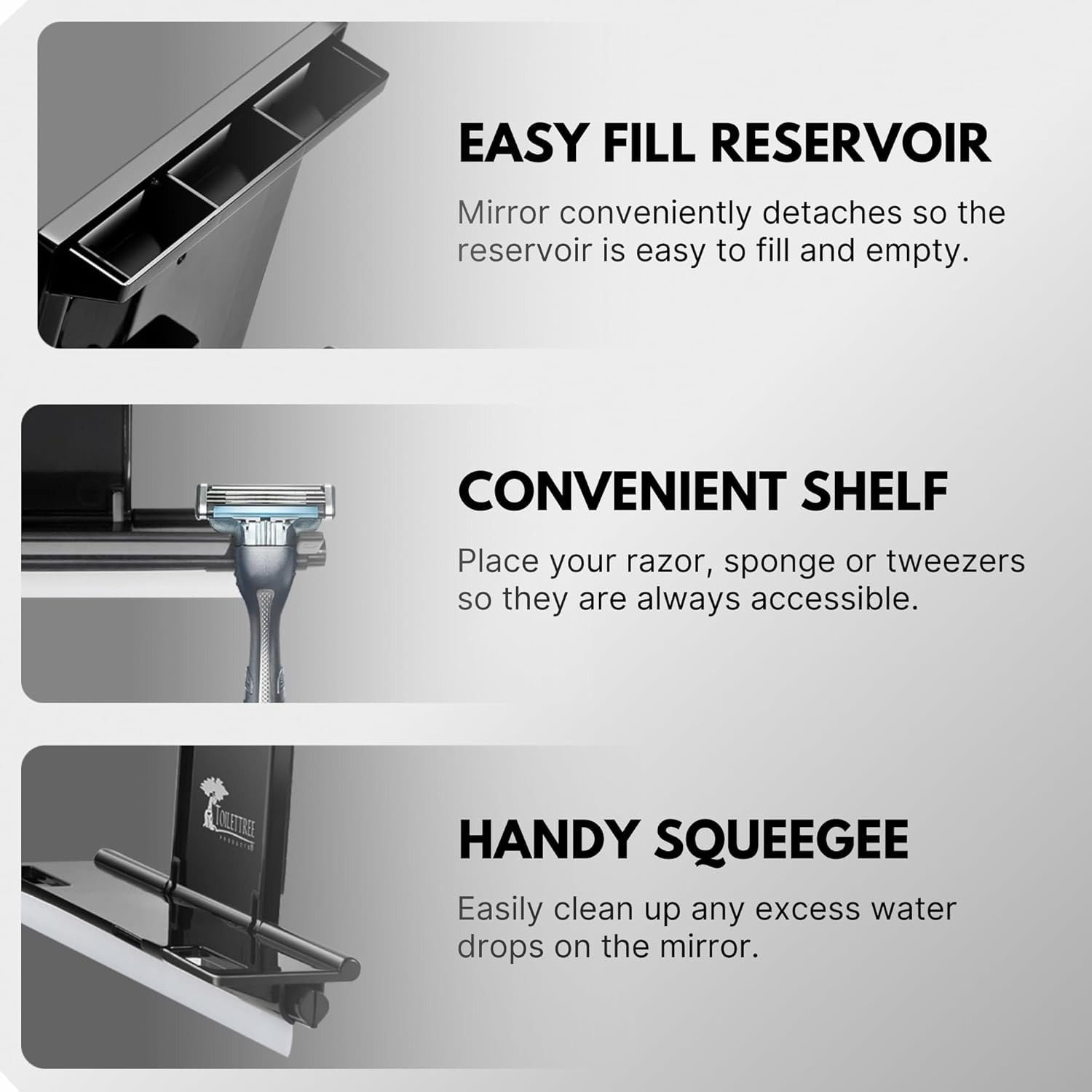 ToiletTree Products Fogless Shower Mirror - Anti-Fog 7.5"L x 6.5"W, Black 