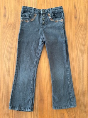 graue Stretch Jeans von Vertbaudet mit Stickerei, Gr. 116 cm, leichte Schlaghose