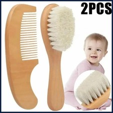 2pcs Baby Comb Set Baby Care Hair Brush Beech Soft Wool Wood Comb Newborn
