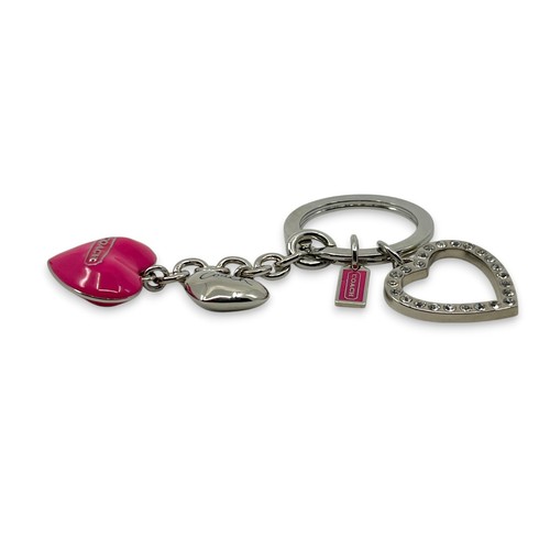 Coach Heart Charm Keychain Pink Silver-Tone with Rhinestone Detail - Picture 12 of 15