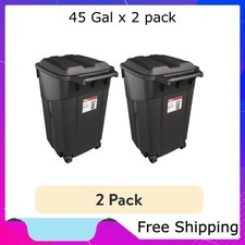  2 pack Hyper Tough 45 Gallon Wheeled Heavy Duty Plastic Garbage Can