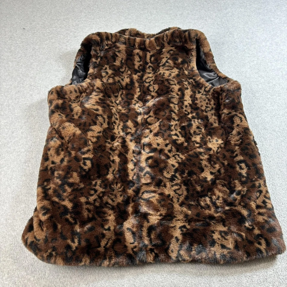 Chaleco Rachel Zoe Mujer 1X Marrón Leopardo Imitación Piel Sin Mangas Forrado Gancho Ojo Y2K Foto 2 de 4