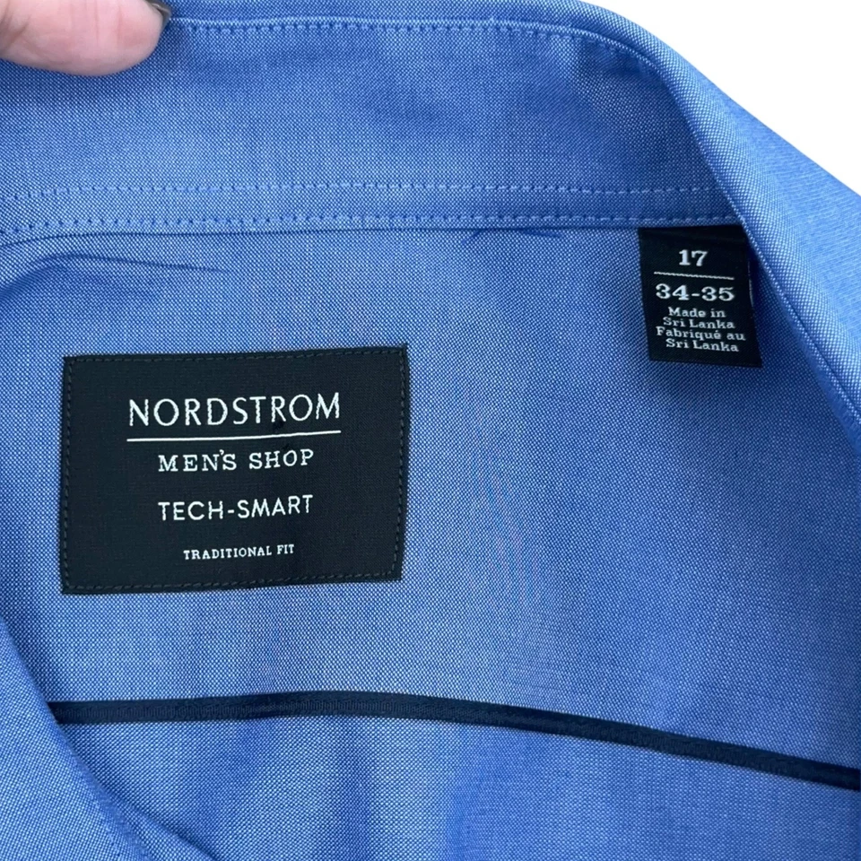 Camisa de vestir Nordstrom para hombre Shop Tech elegante ajuste tradicional azul talla 17 34/35 Foto 3 de 4