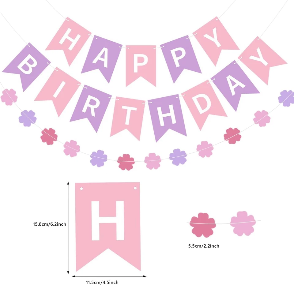 Decoraciones de cumpleaños rosa púrpura, pancarta de feliz cumpleaños púrpura, mariposa Hangi Foto 2 de 4