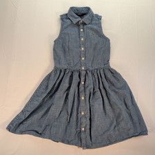 Polo Ralph Lauren Girls Denim Chambray Dress Size 12 Sleeveless Button Front