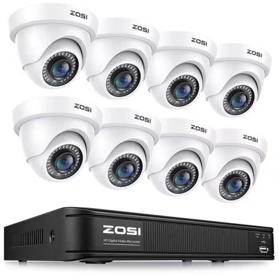 8-Channel DVR Home Security System with 8-Wired 1080P FHD Outdoor Dome Cameras,