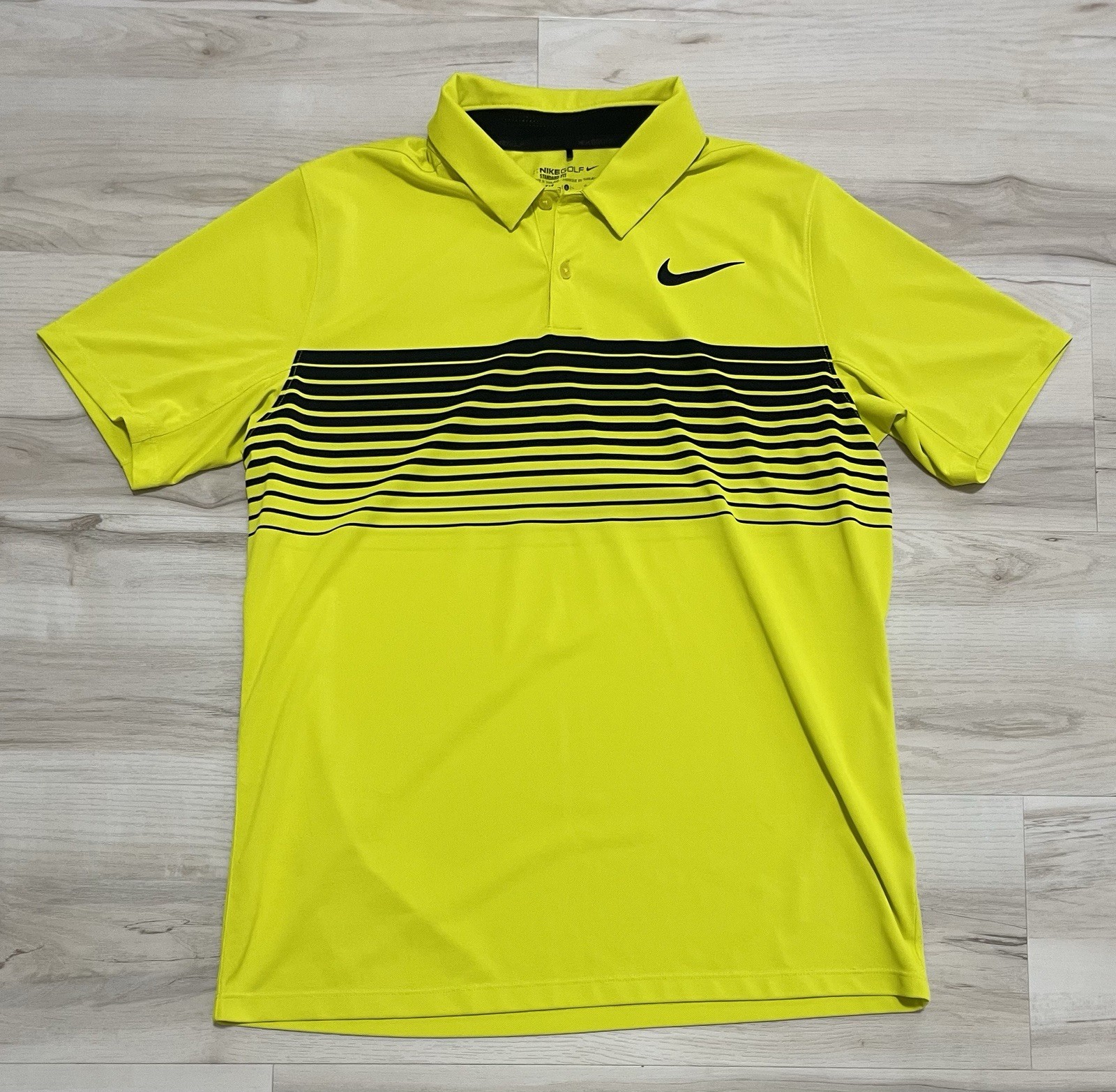 Nike Golf Dri-FIT Men's Volt Neon Yellow Black Stripe Polo Shirt Size L Large