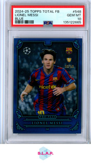 TOPPS TOTAL FOOTBALL LIONEL MESSI PRO PASS LEGEND BLUE 07/50 2024/25 PSA 10