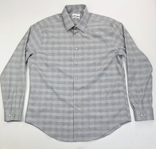 Calvin Klein Slim Fit Size 17 34/35 Men Gray Check Non Iron Steel Stretch Check