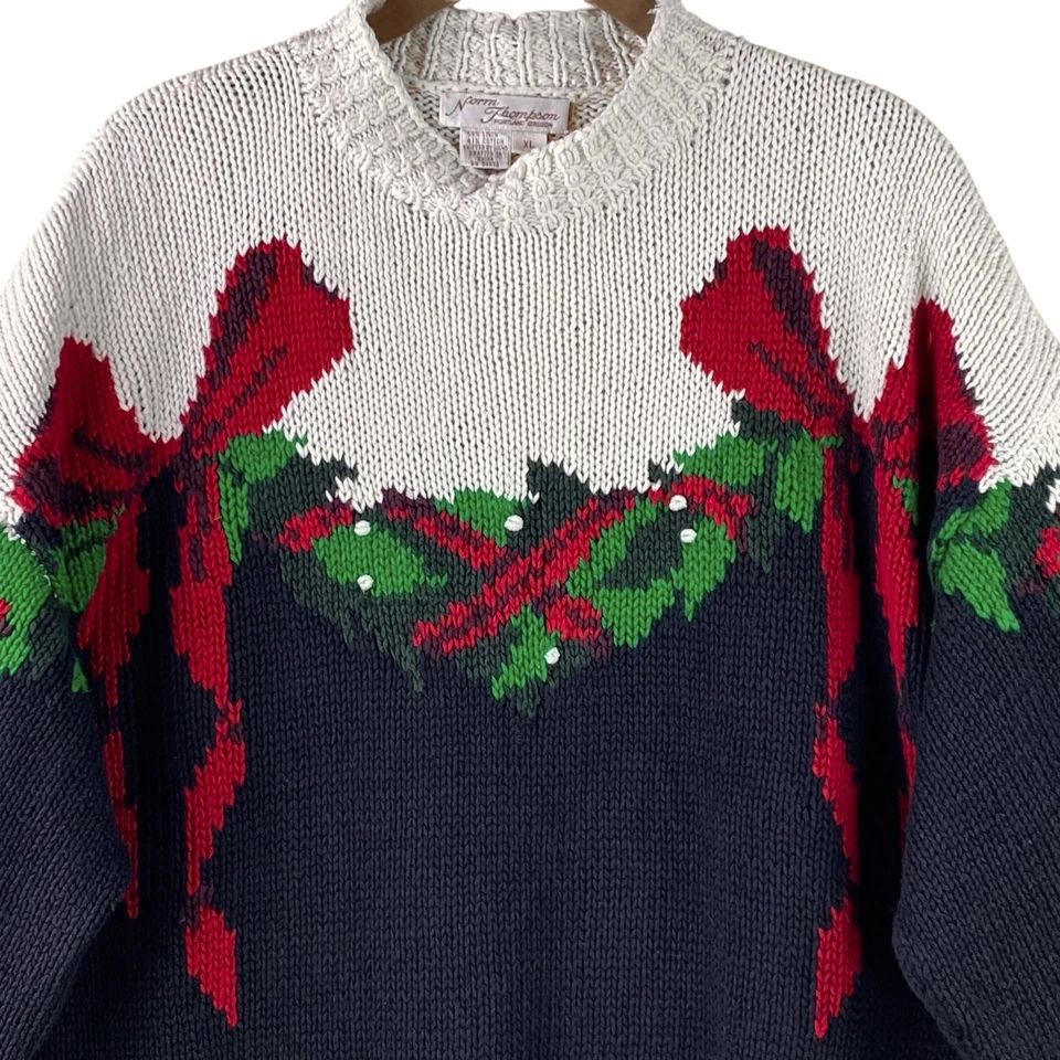 Vintage Norm Thompson Holiday Sweater Size XL Linen Cotton Ugly Christmas - Image 2 of 4