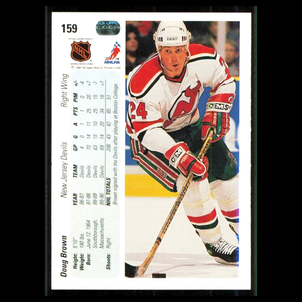 Doug Brown #159 1990 Upper Deck New Jersey Devils Hockey Card NHL NM - Image 2 of 3