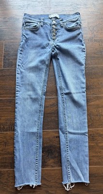 Free People Jeans Womens 25 Button Fly Skinny Raw Hem Distressed Everyday Denim