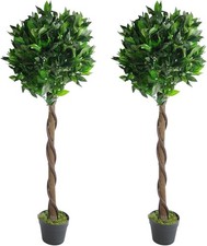 Artificial Bay Trees Pair House Plants in Pot 2 x Laurel Large Topiary 120cm 4ft