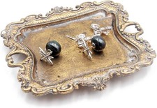 Small Antique Trinket Dish Vintage Gold Metal Jewelry Tray Ring Holder-5.3 x 3.5