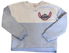Disney Stitch Sherpa Sweatshirt Girls Large Blue Pullover Fleece Crewneck