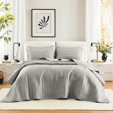 Comfort Spaces Grey Oversized King Quilt Set 120"x118" Bedspread Quilted Summ...