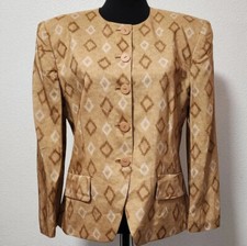 Vintage Jones New York 100 Silk Geometric Collarless Tan Blazer