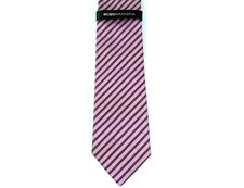 BCBG Max Azaria Mens Tie Striped 100 Silk Rose Pink