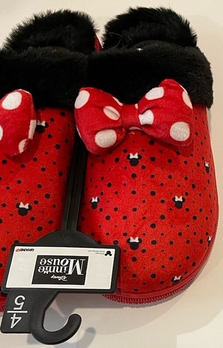 Disney Minnie Mouse Red Black Faux Fur Lined Slippers Big Girls 4-5 NWT NEW - Picture 4 of 10